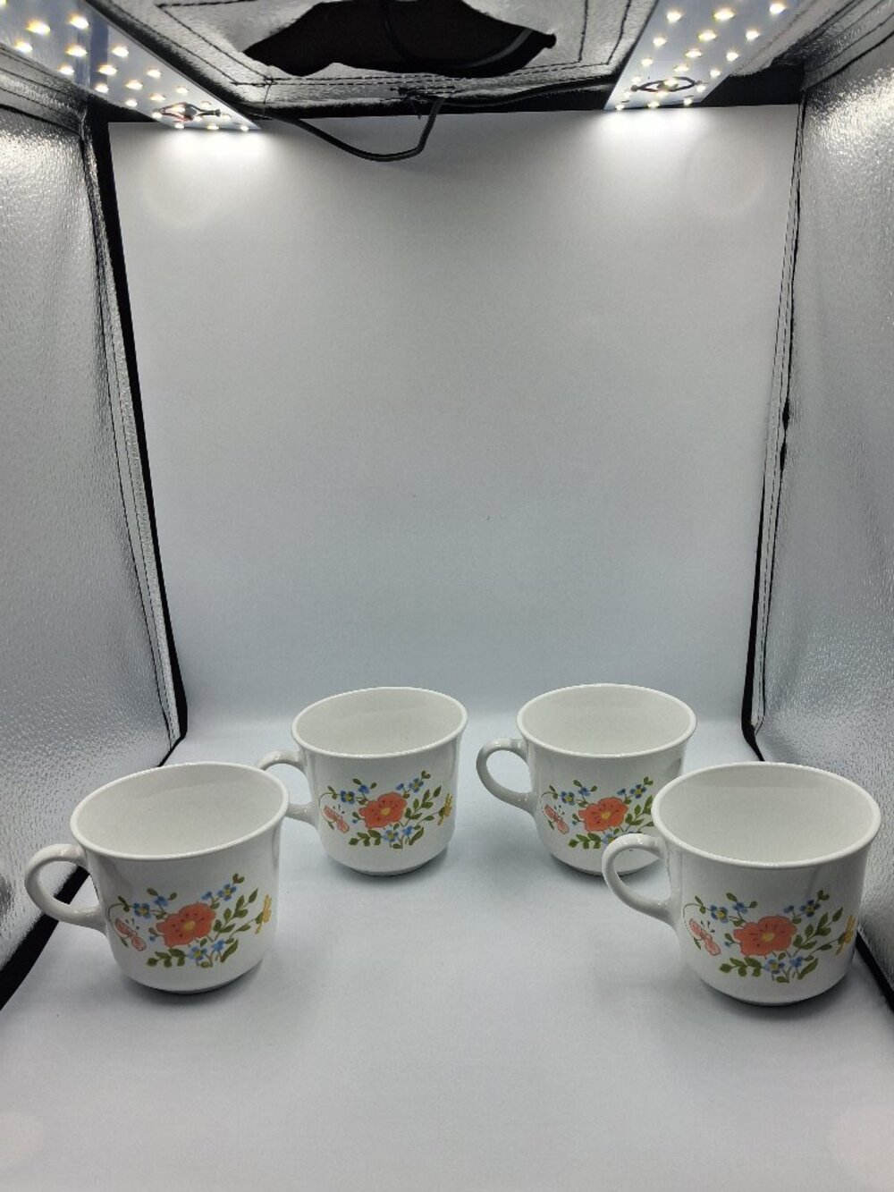 Set of 4 Vintage Corelle by Corning Wildflower Floral Coffee Tea Cups/Mugs EUC